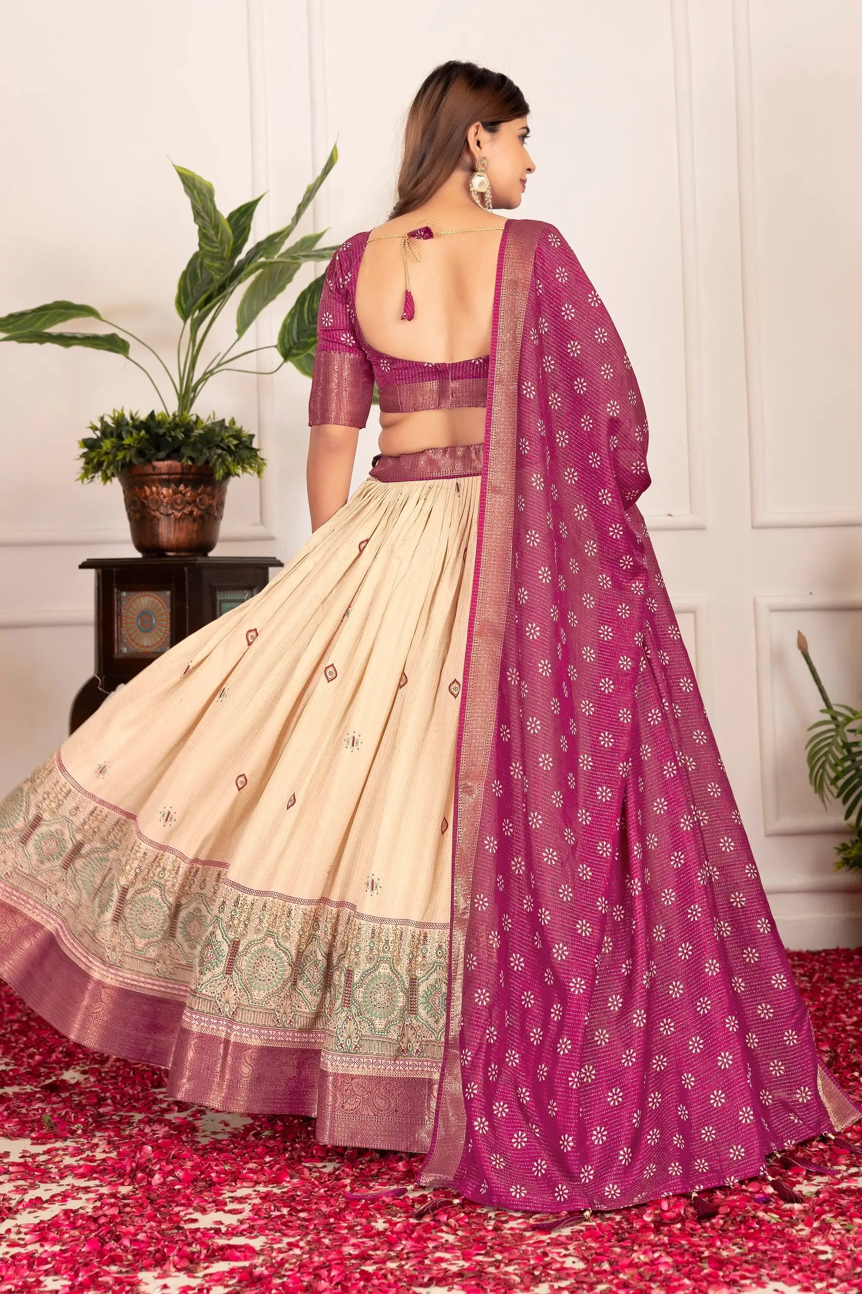 Wine Lehenga open dori back choli detail – Kalyanja KL162