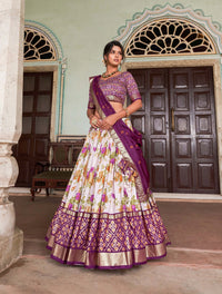 Wine Floral Print Lehenga – Digital Print, Foil Work, Tussar Silk Blend