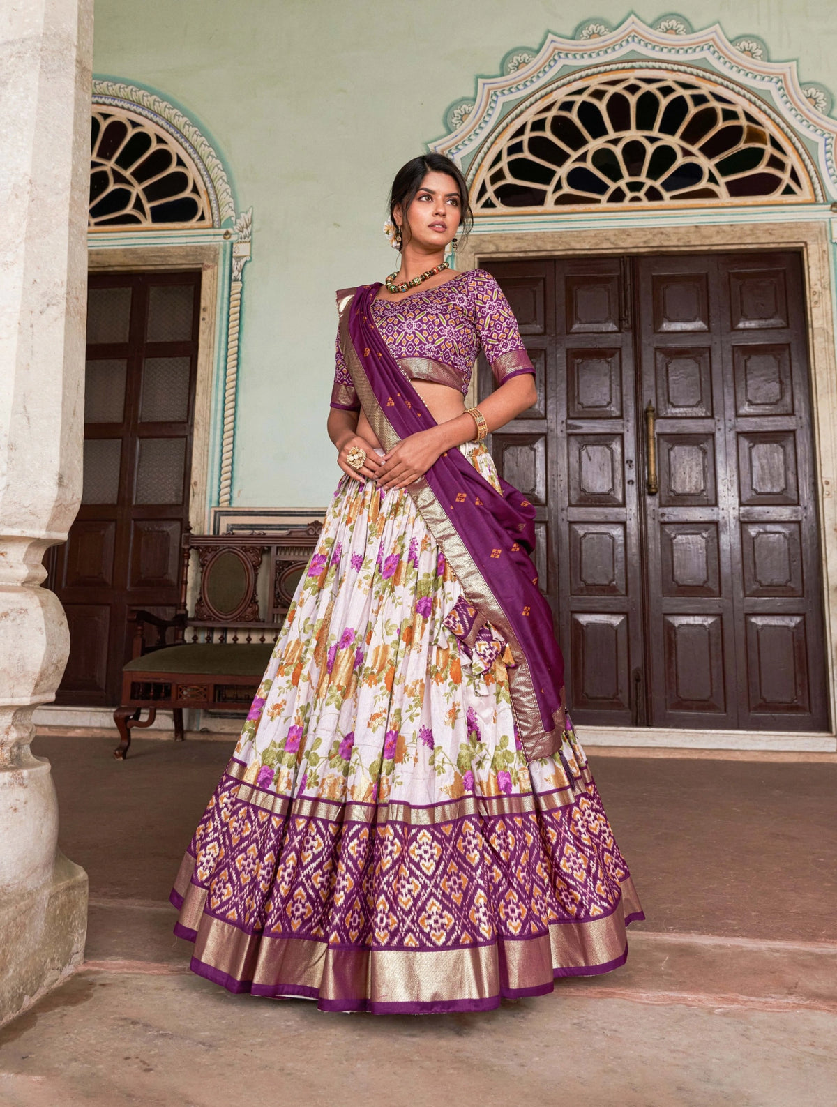 Wine Floral Print Lehenga front full view – KL182 Kalyanja