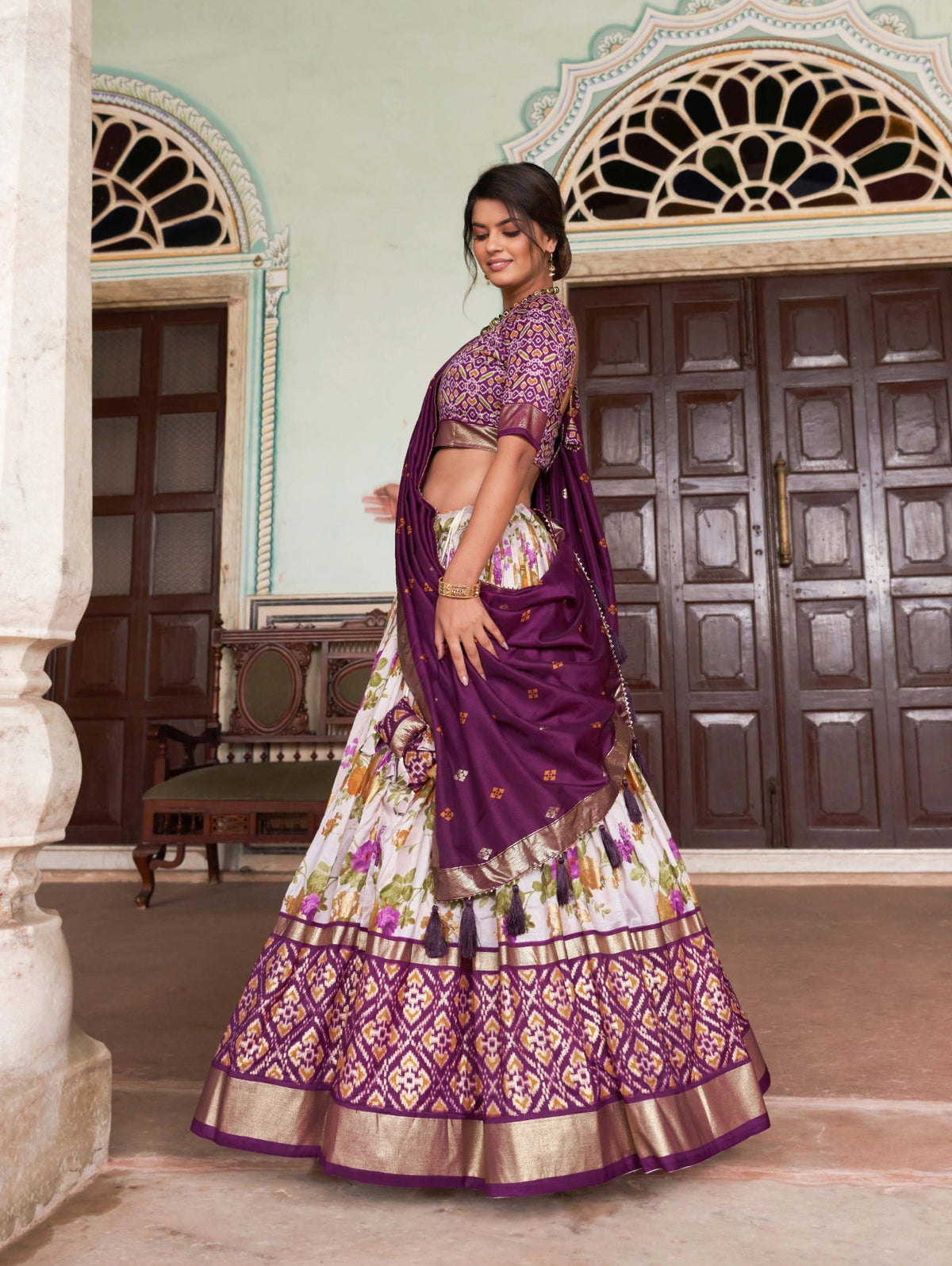 Wine Floral Lehenga with dupatta drape – KL182 Kalyanja