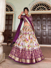 Wine Tussar Silk Floral Print Lehenga full length – KL182 Kalyanja