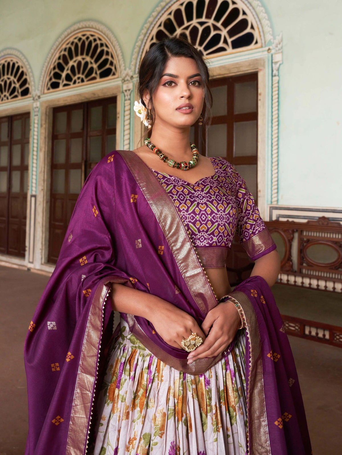 Wine Floral Lehenga choli and patola border detail – KL182 Kalyanja