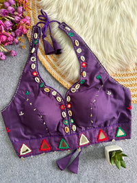 Wine Handwork with Mirror Work Blouse – V-Neck, Festival, Navratri