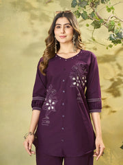 Wine Cotton Blend Coord Set – Upper Body Close Up – KC11