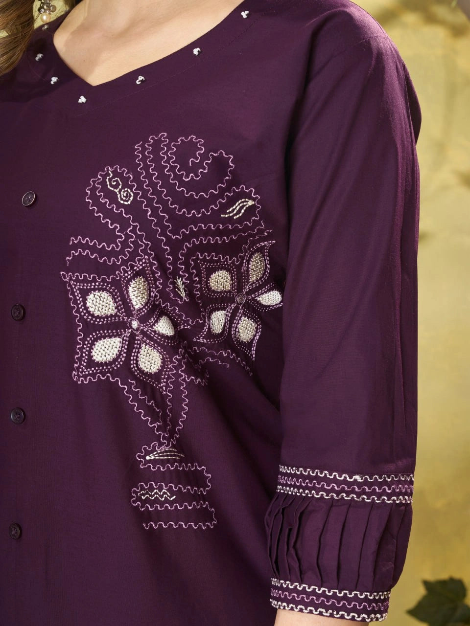 Wine Coord Set – Cutwork Embroidery Close Up Detail – KC11