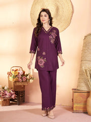 wine multi thread embroidered coord set kalyanja kc12 front full model