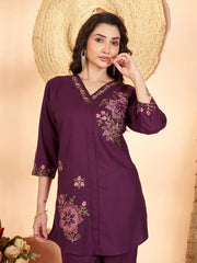 wine multi thread embroidered coord set kalyanja kc12 upper body close up