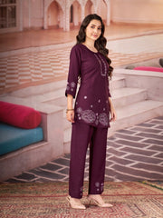 wine multi thread embroidered coord set kalyanja kc13 sleeve cuff embroidery detail