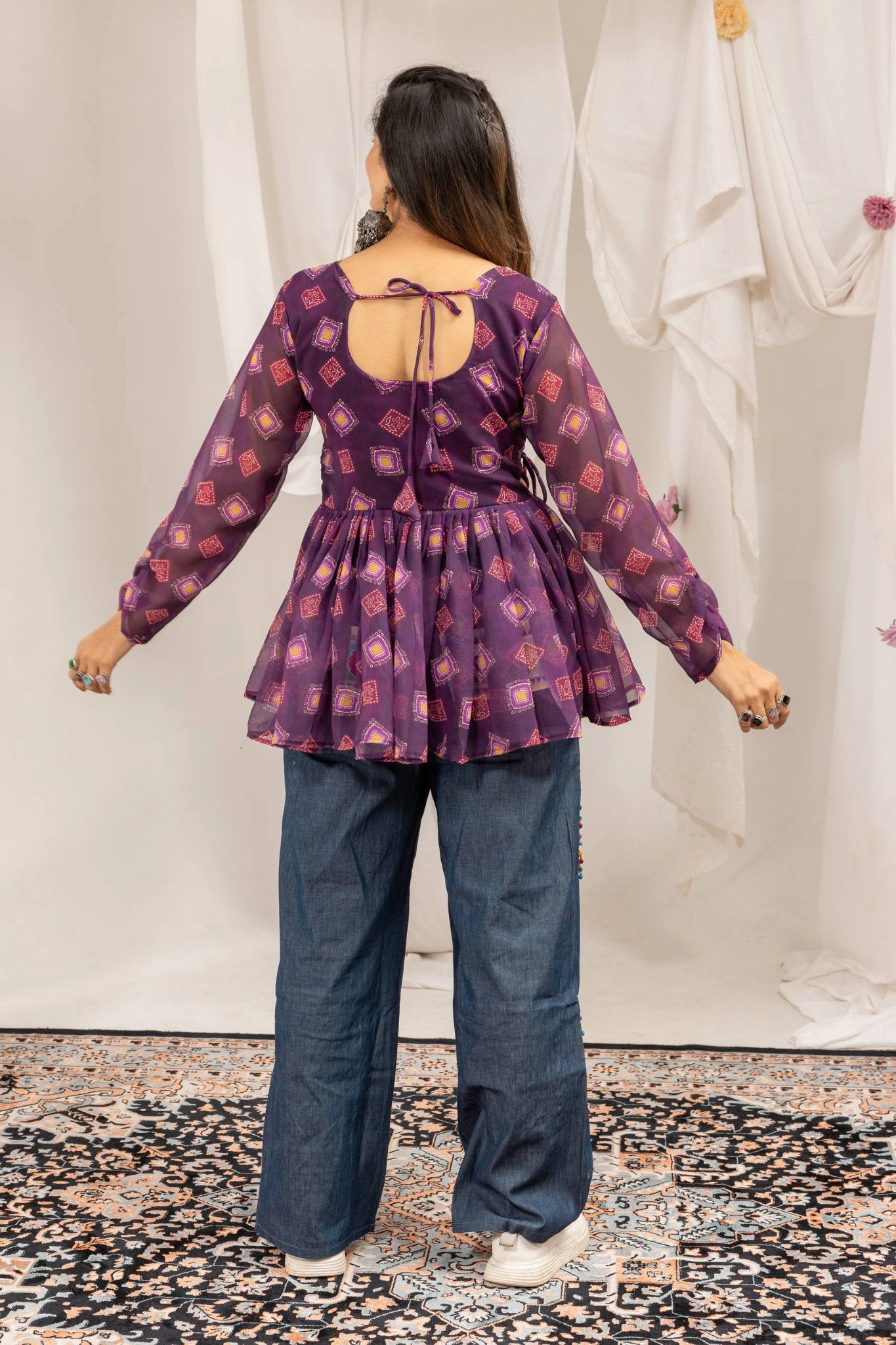 Wine Purple Embroidered Coord Set Back View U-Back Tie-Up Kalyanja KC16