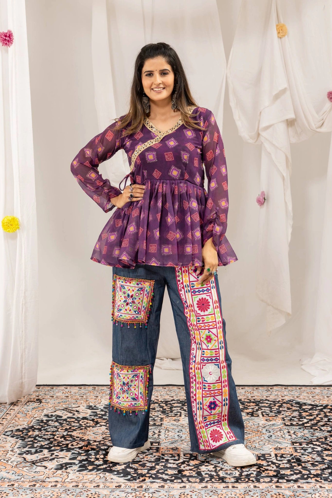 Wine Purple Bandhani Kediya Coord Set Full Length Model Kalyanja KC16