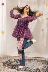 Wine Purple Embroidered Coord Set Dance Pose Model Kalyanja KC16