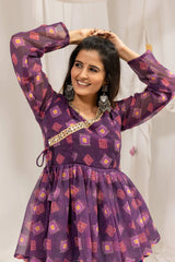 Wine Purple Bandhani Kediya V-Neck Close Up Smiling Model Kalyanja KC16