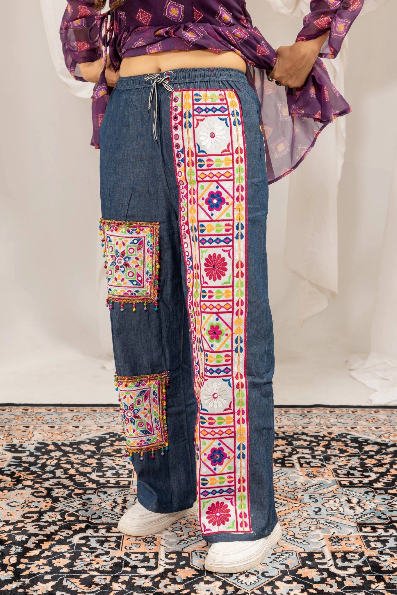 Ghughari Embroidered Denim Jeans Lower Body Detail Kalyanja KC16