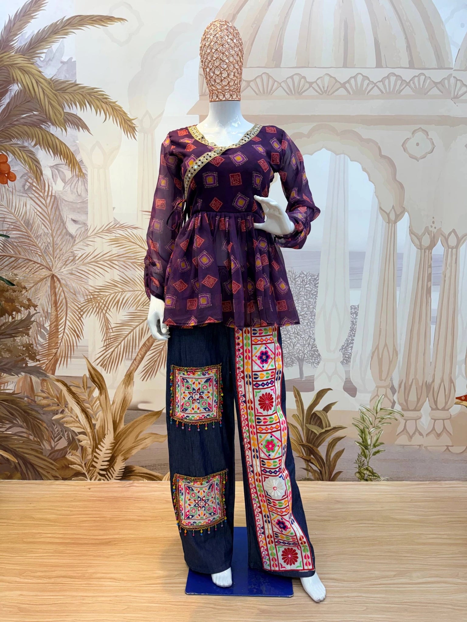Wine Purple Embroidered Coord Set Mannequin Full Length Kalyanja KC16