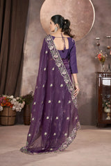 Wine Purple Embroidered Saree back pallu view – KS376