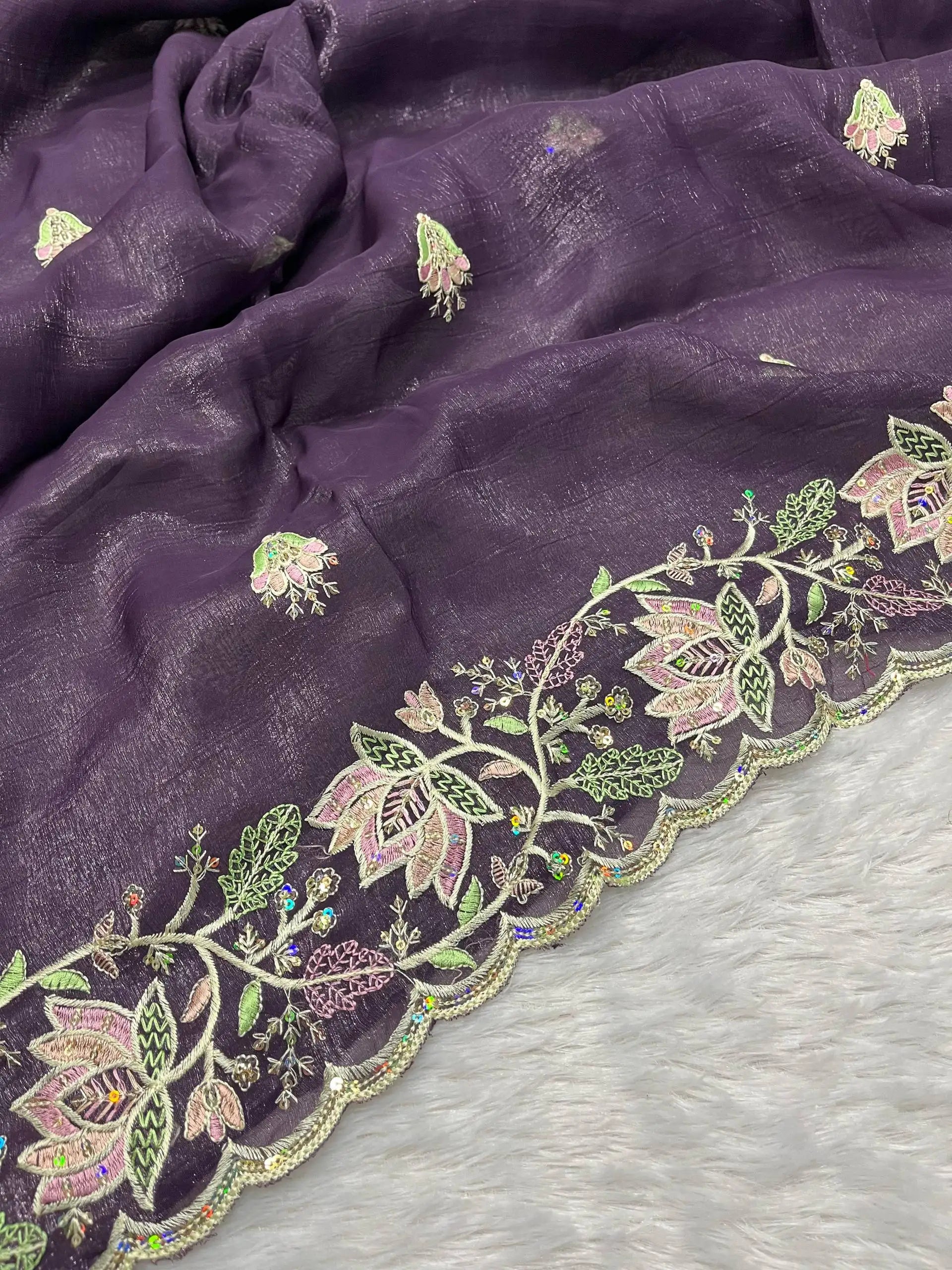 Wine Purple Saree border scallop flat lay – KS376