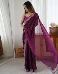 Wine Purple Embroidered Saree Detail | Rangoli Silk Blend | KS392 | Kalyanja