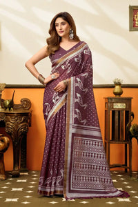 Wine Purple Jacquard Weaving Saree – Zari Border, North Indian Style