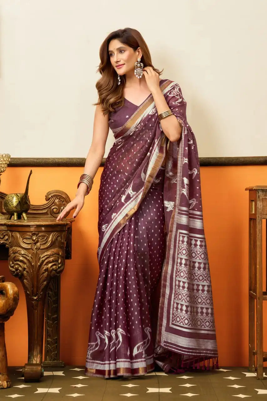 Wine Purple Jacquard Weaving Saree – Side View KS365
