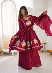 Wine Sequins Suit Dupatta Detail KU273 Kalyanja