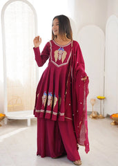 Wine Sequins Embroidered Suit Hem Detail KU273 Kalyanja