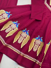 Wine Sequins Mirror Work Suit Multi View KU273 Kalyanja