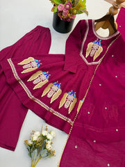 Wine Suit Roman Silk Sequins Embroidery KU273 Kalyanja