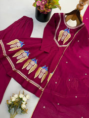 Wine Sequins Suit Traditional Motif Front KU273 Kalyanja