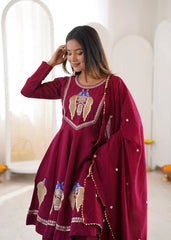 Wine Palazzo Suit Full Sleeve Round Neck KU273 Kalyanja