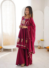 Wine Sequins Embroidered Suit Close Up Detail KU273 Kalyanja