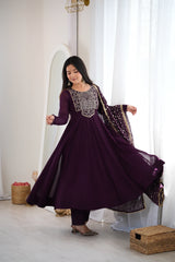 Wine Anarkali Suit spinning flare action shot dupatta in motion – Kalyanja KU283