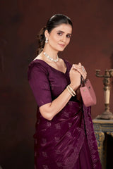 Wine Sequins Saree close-up – KS377