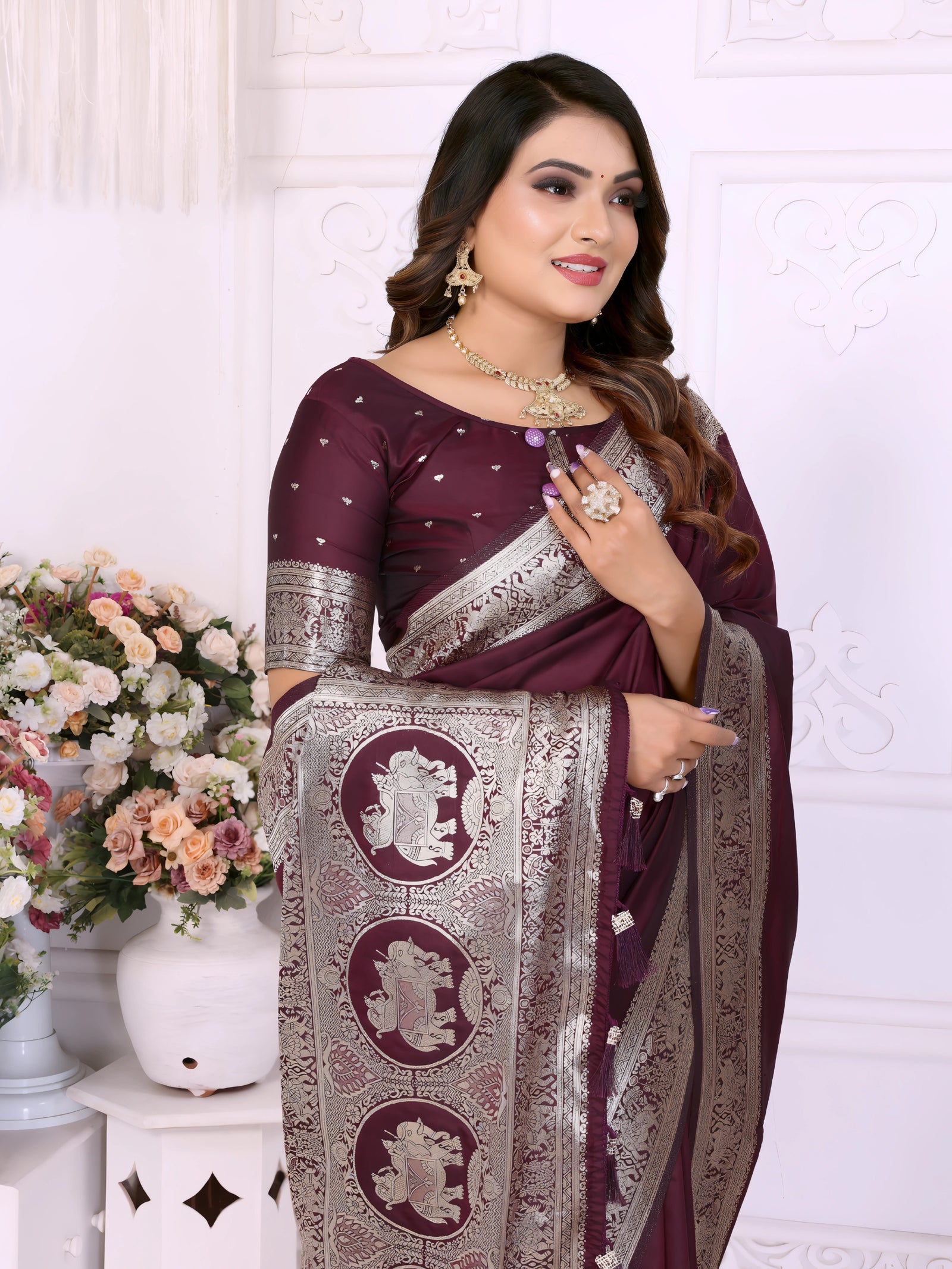 Maroon Gala Weaving Banarasi Silk Saree