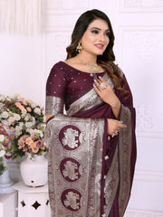 Maroon Gala Weaving Banarasi Silk Saree