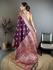 Wine Zari Weaving Saree back pallu spread – KS372