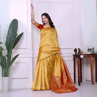 Yellow & Red Banarasi Work Banarasi Silk Saree