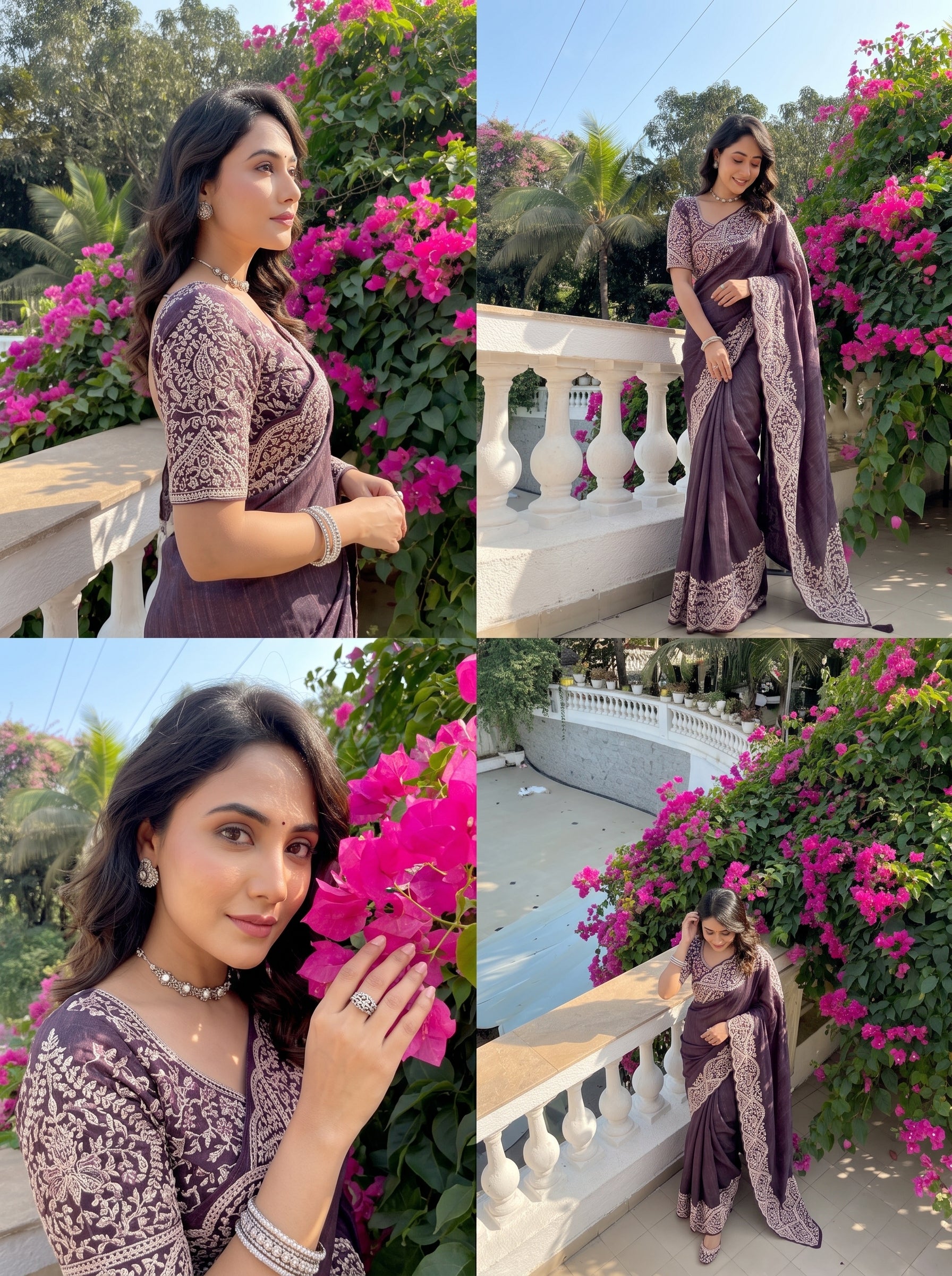 Dark Purple Silver Crunchy Saree