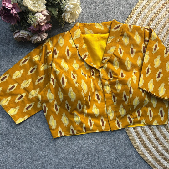 Yellow Ajrakh Print Cotton Blouse