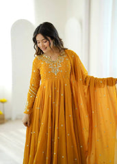 Yellow Faux Georgette Anarkali Suit – Wedding Guest Outfit | KU246 | Kalyanja