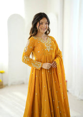 Yellow Embroidered Suit with Straight Pant – Occasion Wear | KU246 | Kalyanja