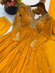 Yellow Embroidered Suit Neckline & Sleeve Detail Close Up | KU246 | Kalyanja