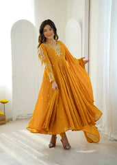 Yellow Embroidered Anarkali Suit – Dynamic Twirl Shot | KU246 | Kalyanja