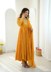 Yellow Embroidered Suit – Side Pose Full Length | KU246 | Kalyanja