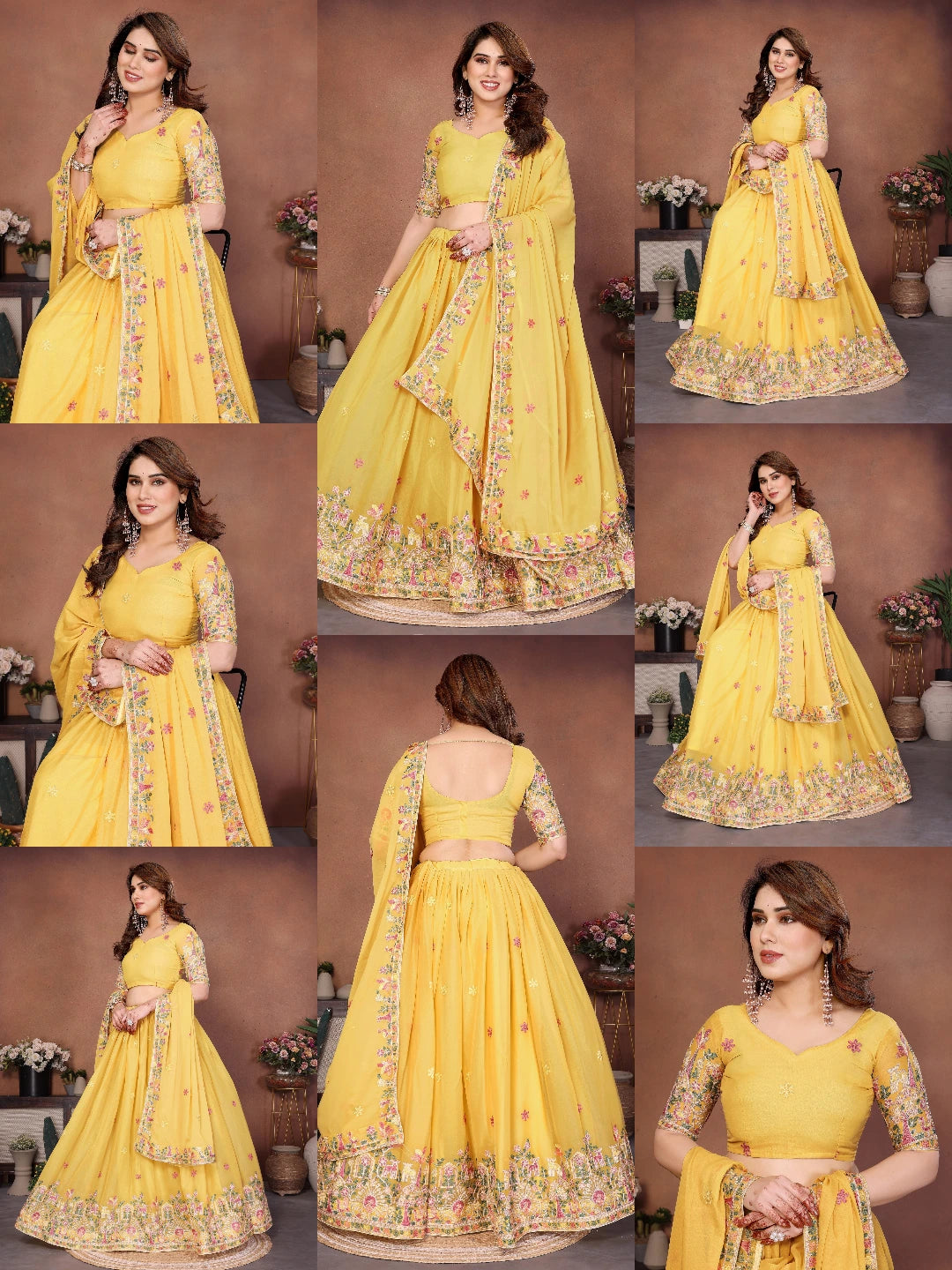 Yellow Embroidered Cut Work Lehenga product collage – Kalyanja KL171
