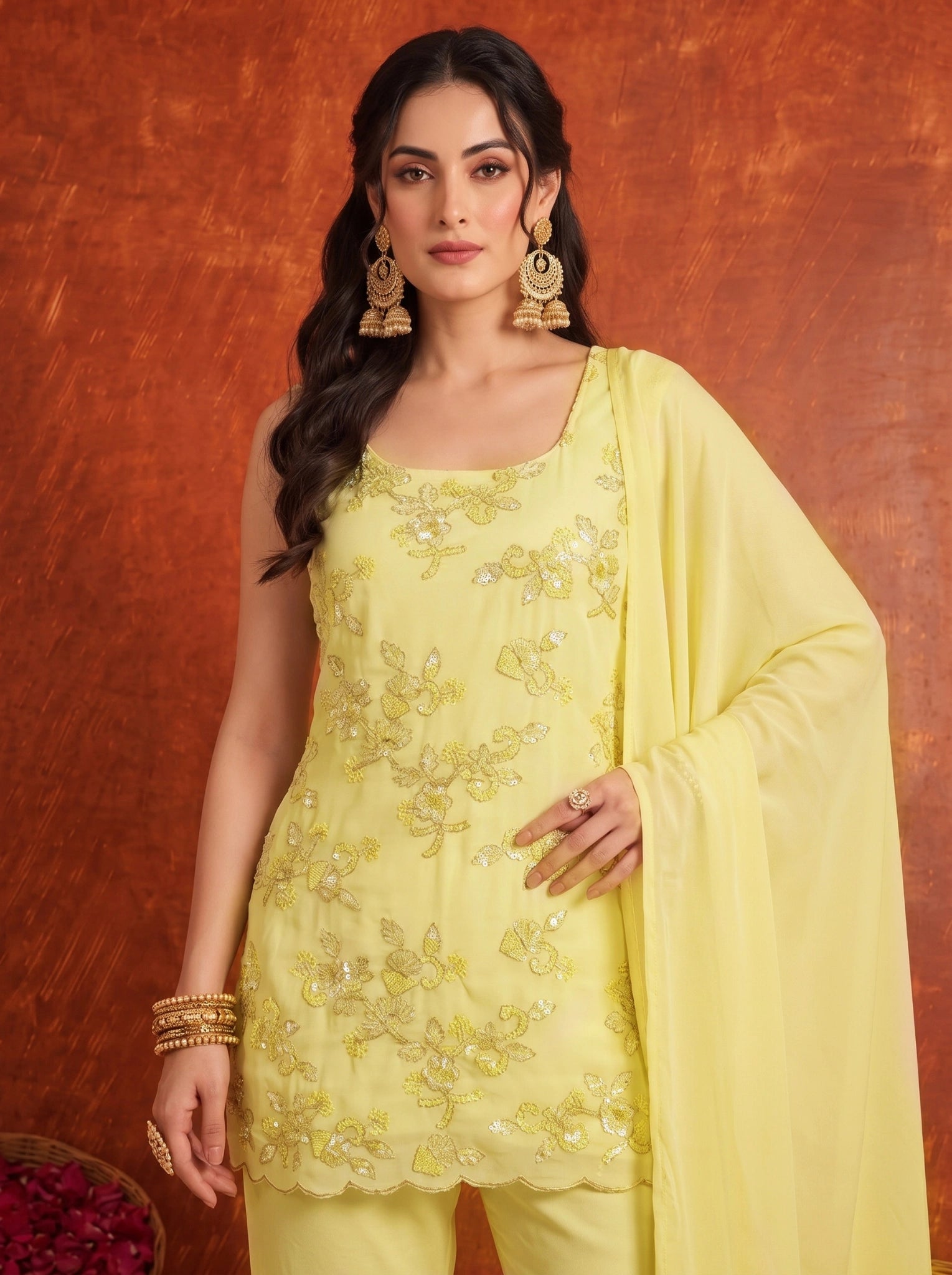 Yellow Palazzo Suit KU318 festive look