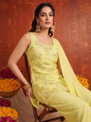 Yellow Palazzo Suit KU318 seated