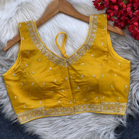 Yellow Embroidery with Sequins Work Silk Blouse