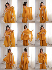 Yellow Jharkhand Work Sharara Suit Kalyanja KU257 all angles collage