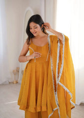 Yellow Jharkhand Work Suit Kalyanja KU257 model full length with dupatta