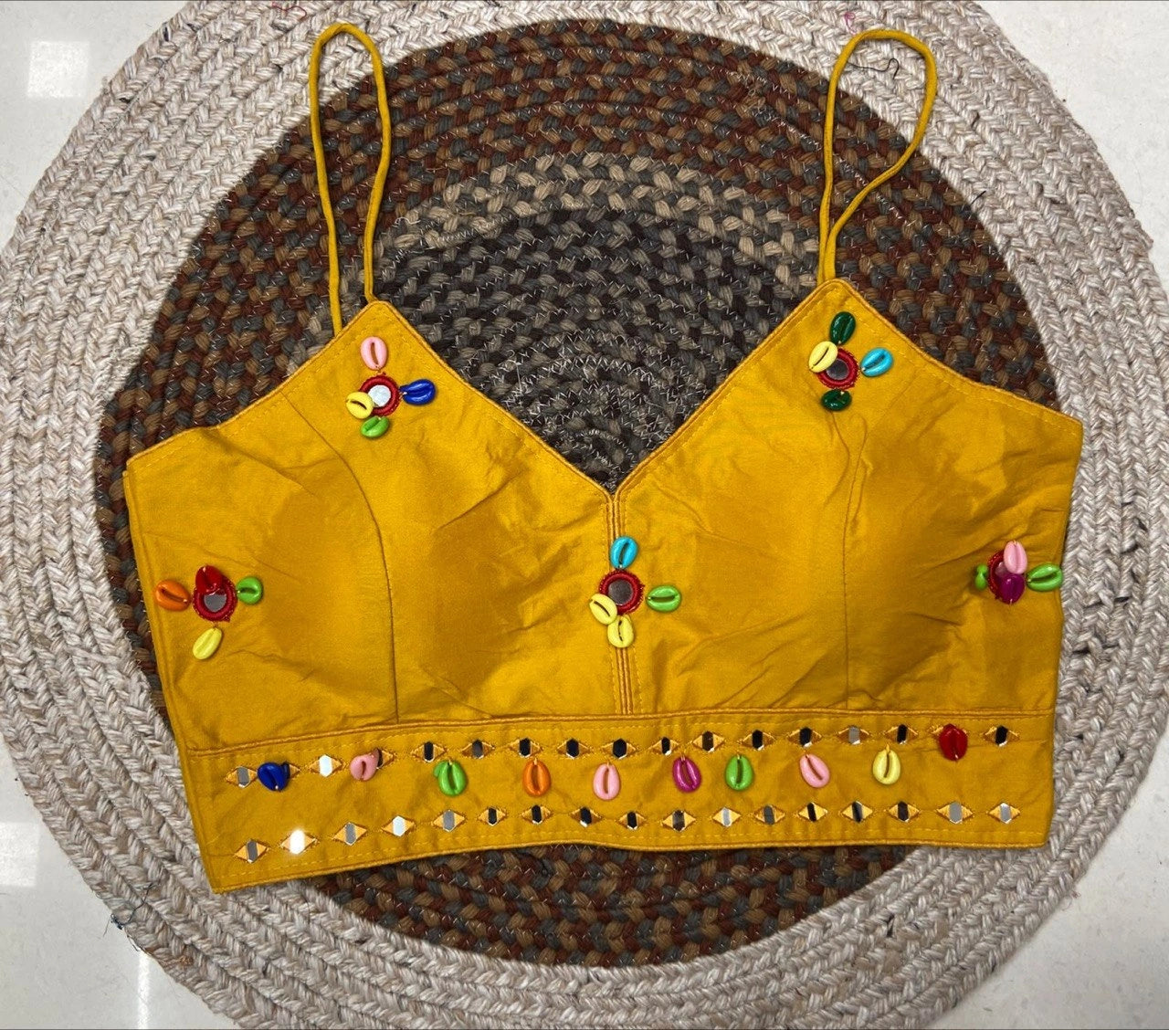 Yellow Kodi with Mirror Work Blouse – Kalyanja KB46